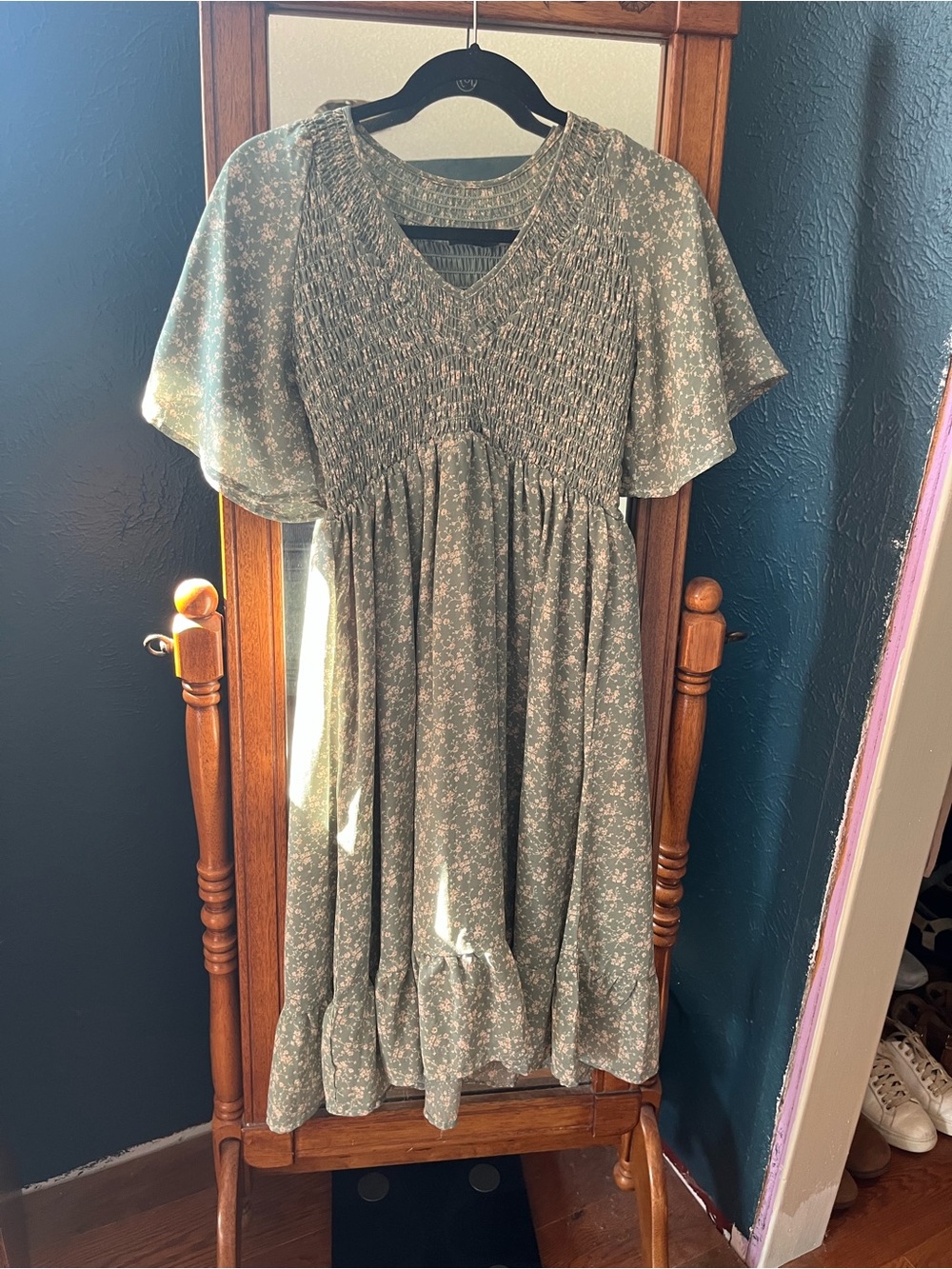 Mika rose Sage Floral Smocked Dress